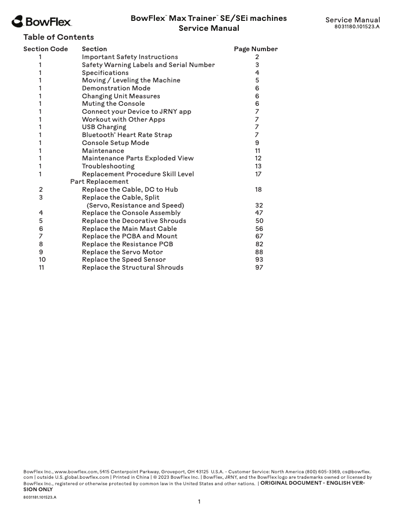 Page n°1 - Manuel utilisateur Bowflex Max Trainer SEi