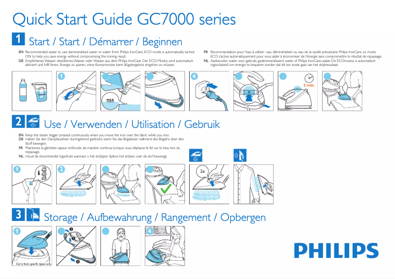 Page 1 de la notice Guide de démarrage rapide Philips 7400 Series GC7422