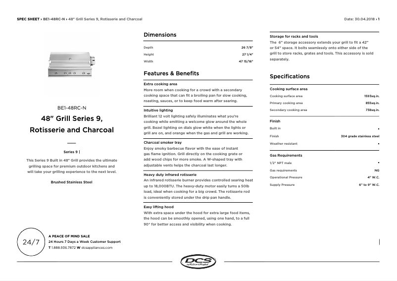 Page 1 de la notice Fiche technique DCS BE1-48RC-N