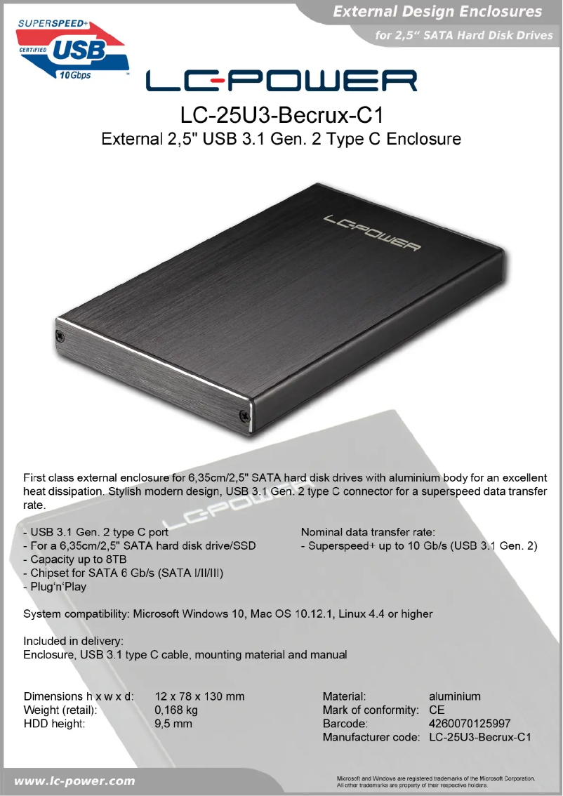 Page n°1 - Fiche technique LC-Power LC-25U3-Becrux-C1