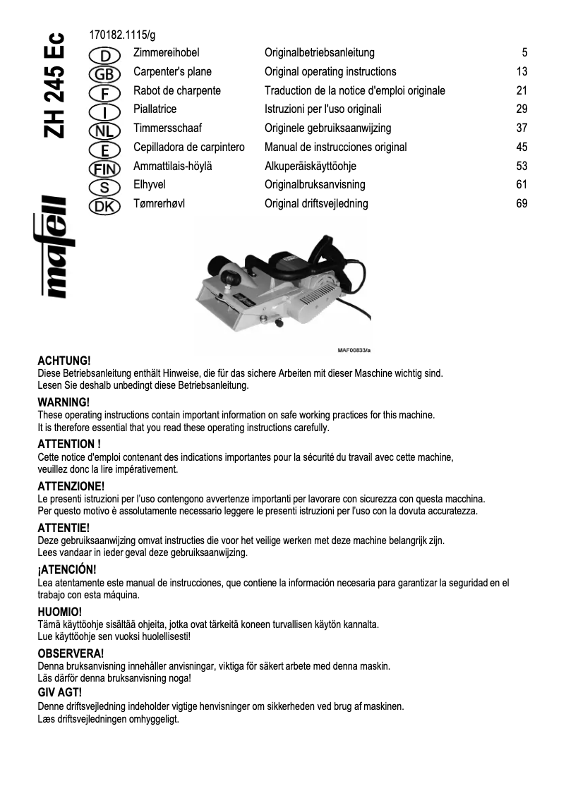 Page n°1 - Manuel utilisateur Mafell ZH 245 Ec