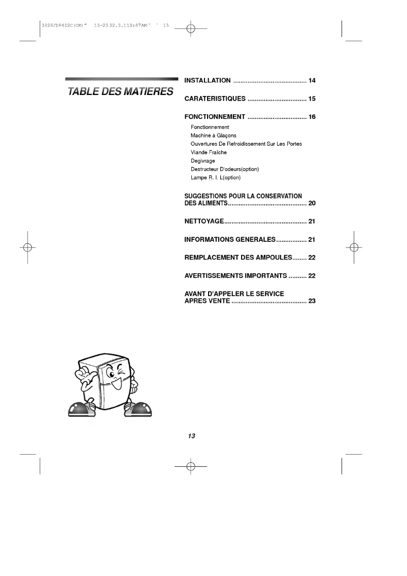 Page 1 de la notice Manuel utilisateur LG GR-S392QC