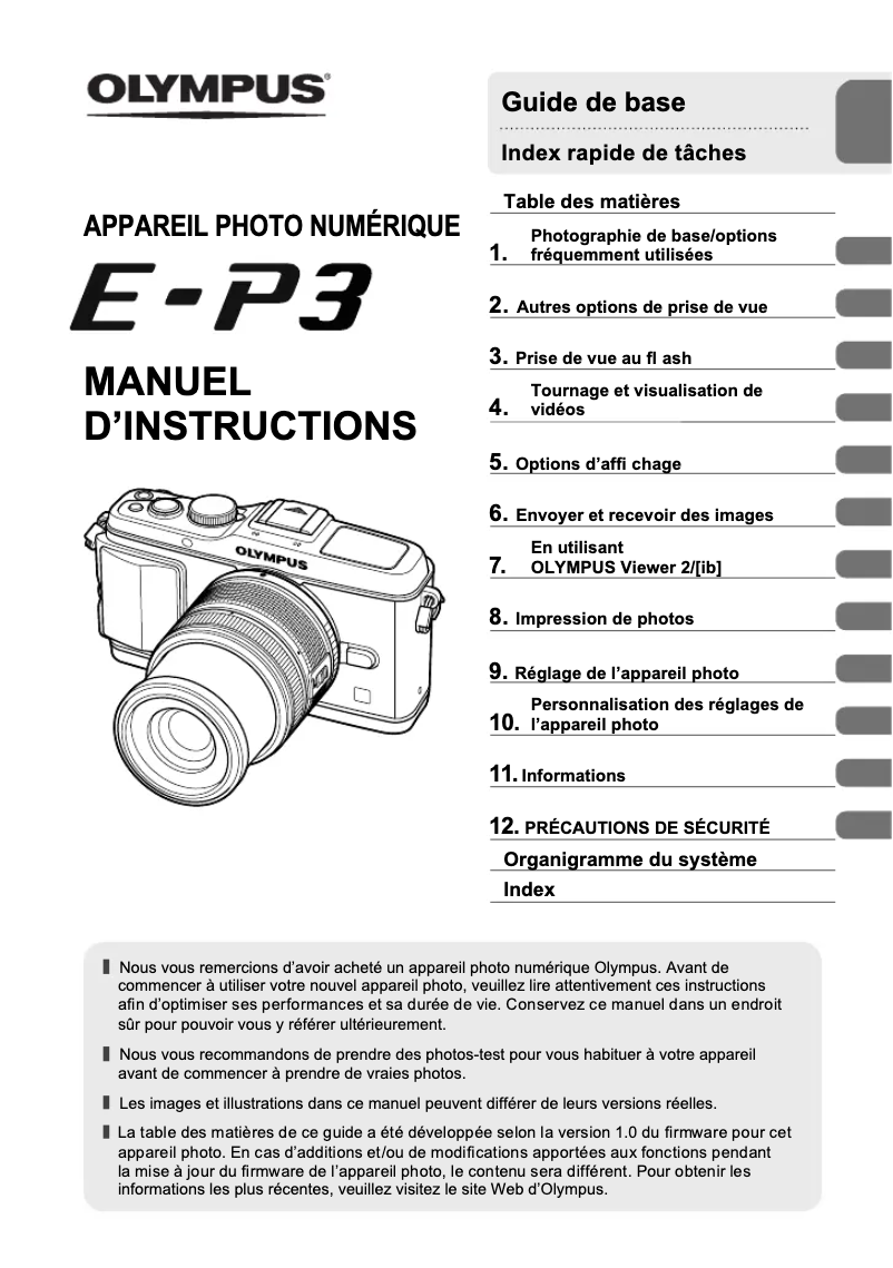 Page 1 de la notice Manuel utilisateur Olympus PEN E‑P3