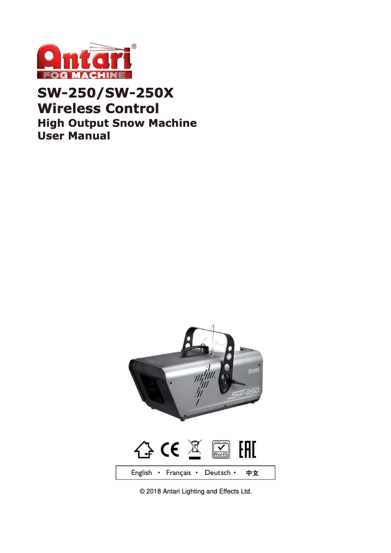 Page n°1 - Manuel utilisateur Antari SW-250X