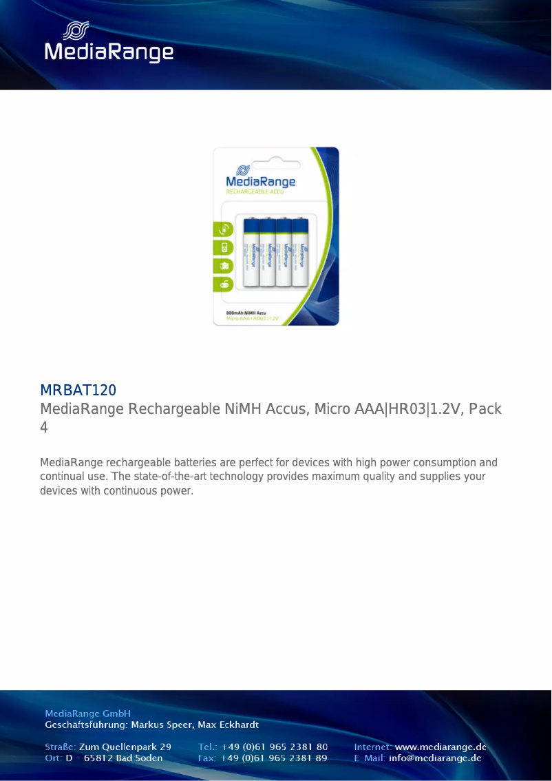 Page 1 de la notice Manuel utilisateur MediaRange MRBAT120