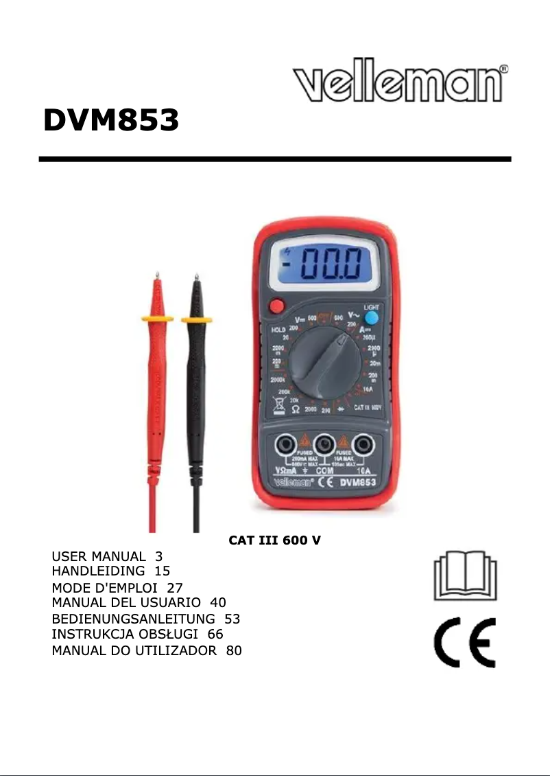 Page 1 de la notice Manuel utilisateur Velleman DVM853