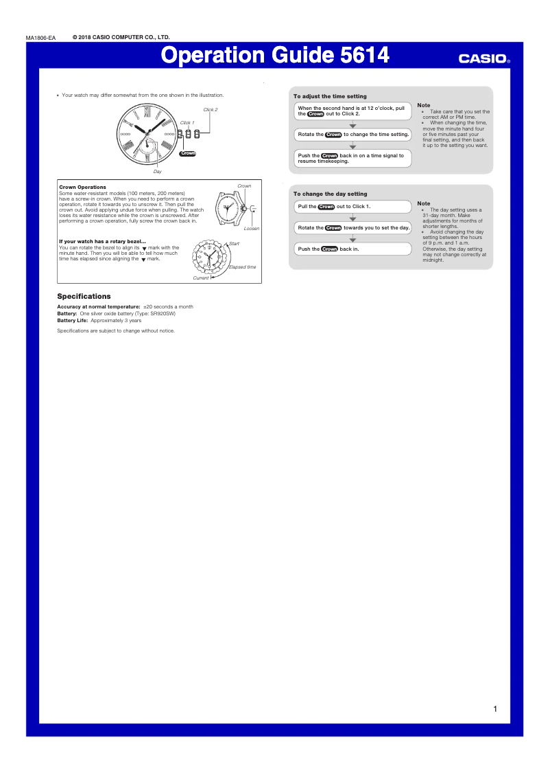 Page 1 de la notice Manuel utilisateur Casio Sheen SHE-3066PGL-7BUEF