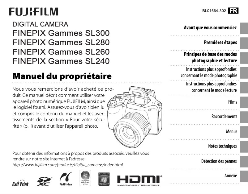Image de la première page du manuel de l'appareil FinePix SL260