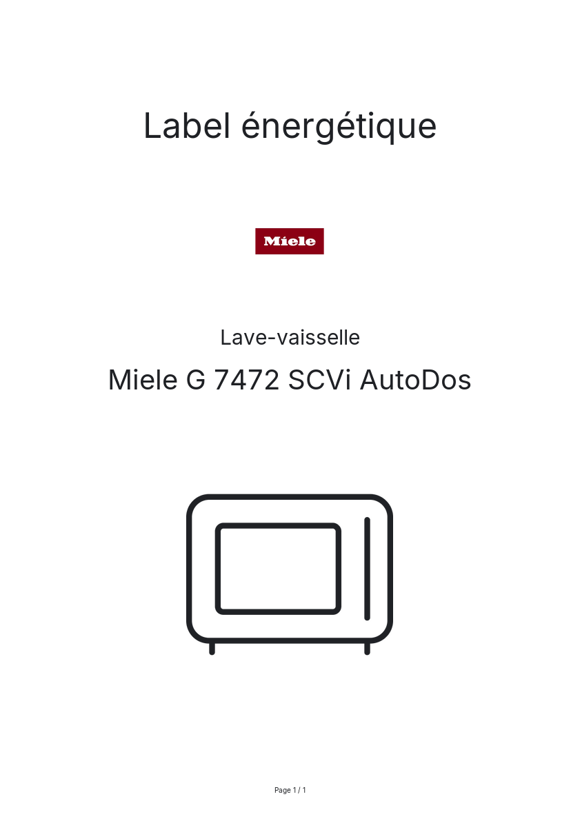 Page n°1 - Label énergétique Miele G 7472 SCVi AutoDos