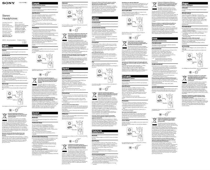 Página 1 del manual Manual de usuario Sony MDR-E9LP/W