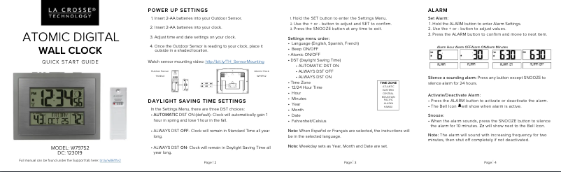 Page 1 de la notice Guide de démarrage rapide La Crosse Technology W79752