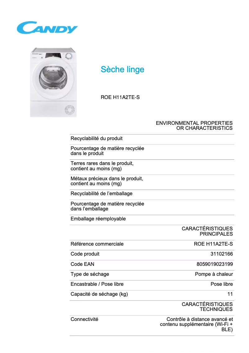 Image de la première page du manuel de l'appareil ROE H11A2TE-S