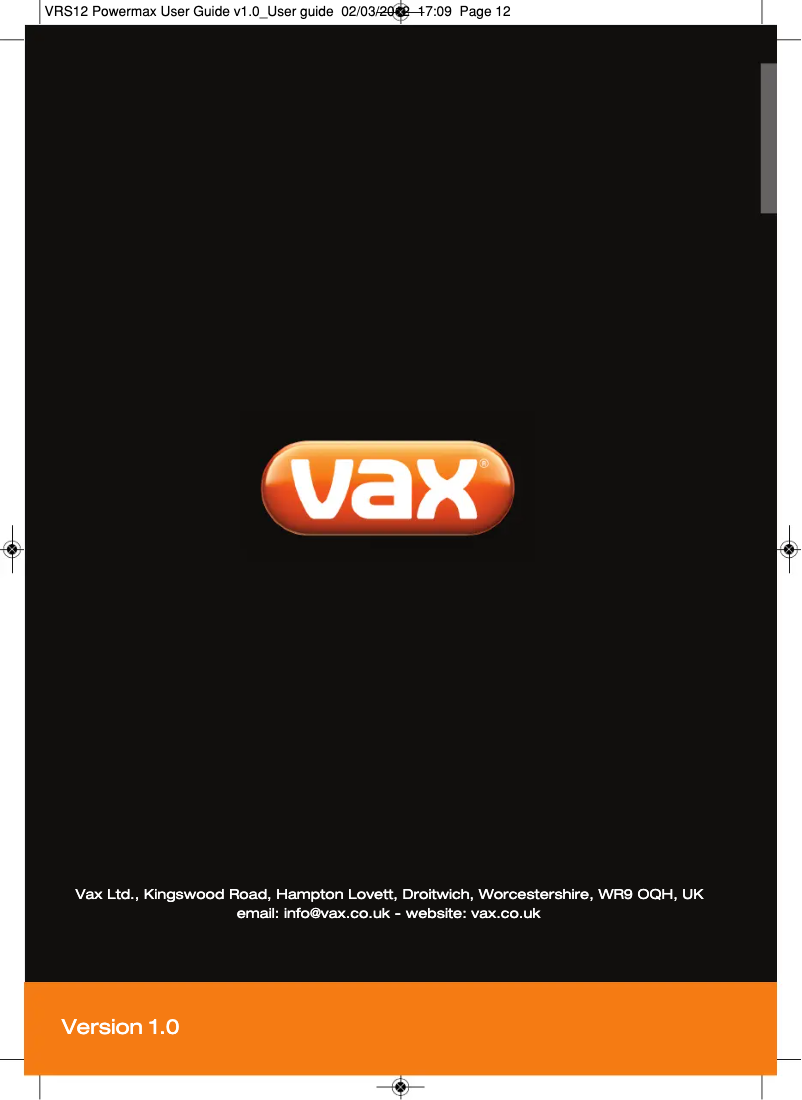 Page 1 de la notice Manuel utilisateur Vax VRS12A