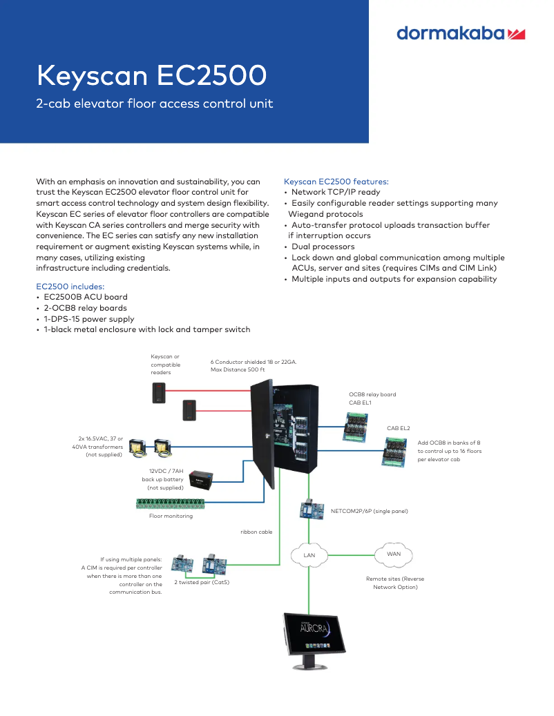 Page 1 de la notice Manuel utilisateur Dormakaba Keyscan EC2500
