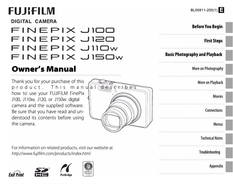 Image de la première page du manuel de l'appareil FinePix J150w