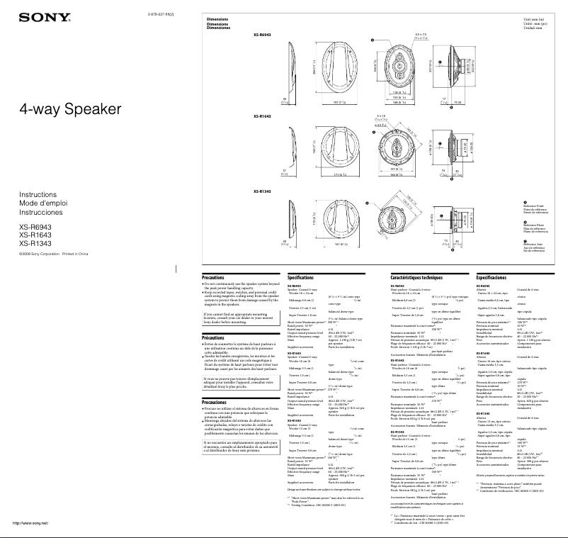 Page 1 de la notice Manuel utilisateur Sony XS-R6943