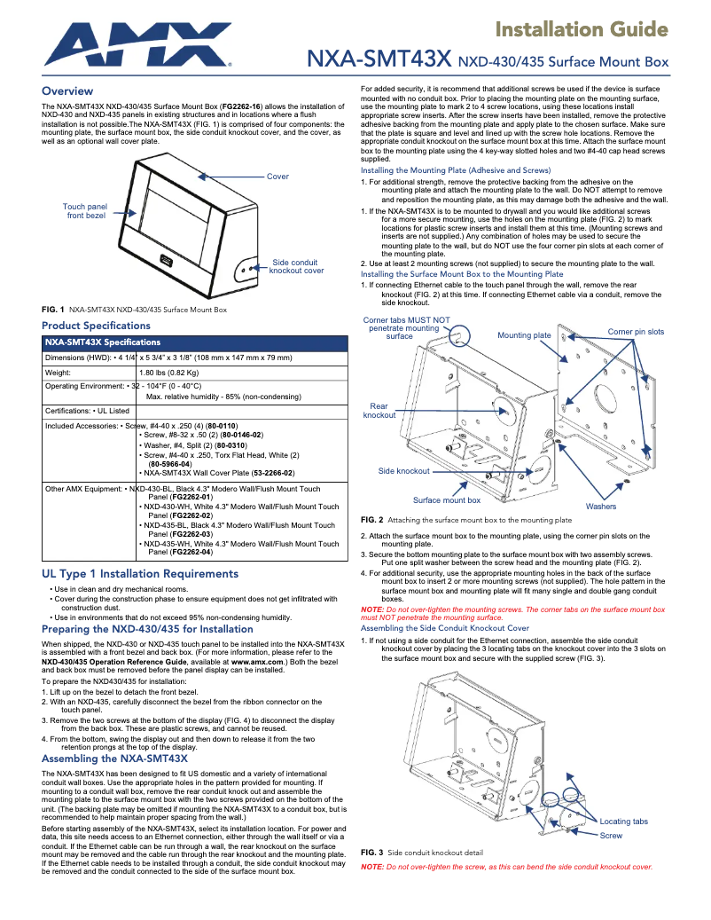 Page n°1 - Manuel utilisateur AMX NXA-SMT43X
