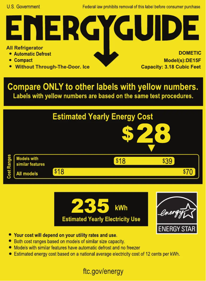Página 1 del manual Etiqueta energética Dometic DE15F