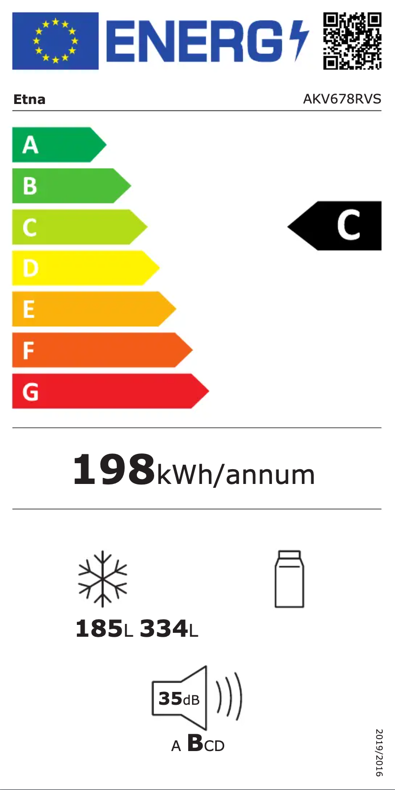 Page 1 de la notice Label énergétique Etna AKV678RVS