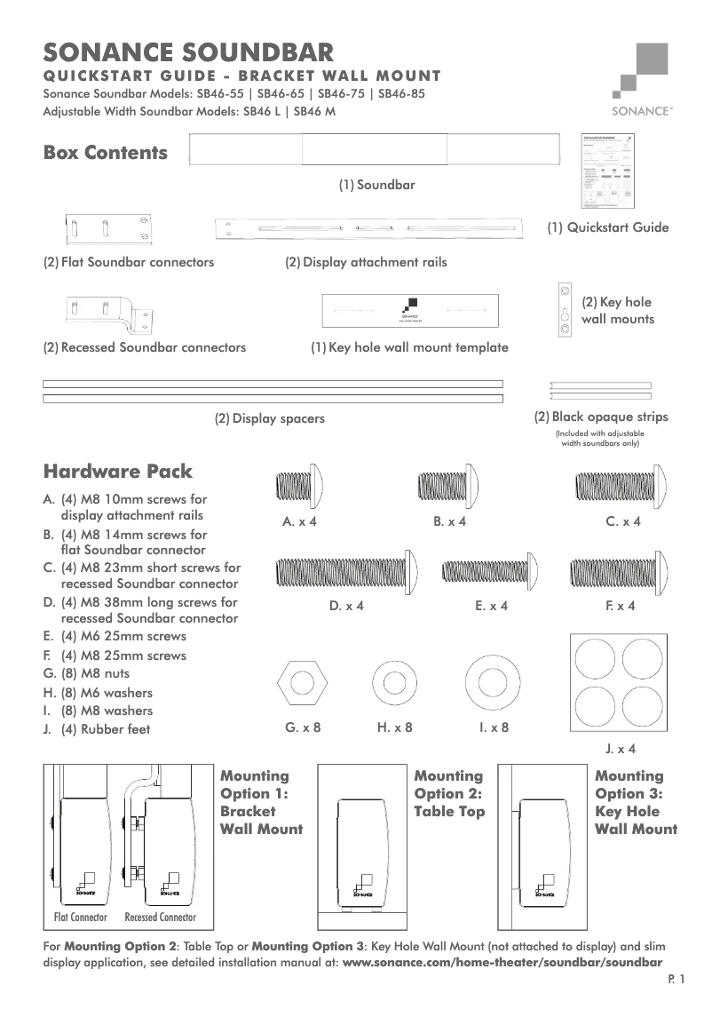Page n°1 - Guide de démarrage rapide Sonance SB46-85
