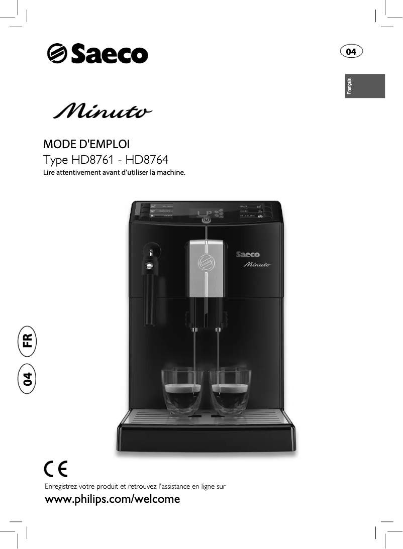 Image de la première page du manuel de l'appareil Saeco Minuto HD8780
