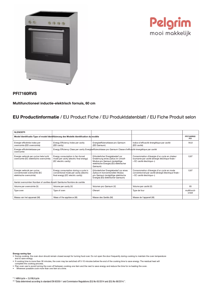 Page n°1 - Fiche technique Pelgrim PFI7160RVS