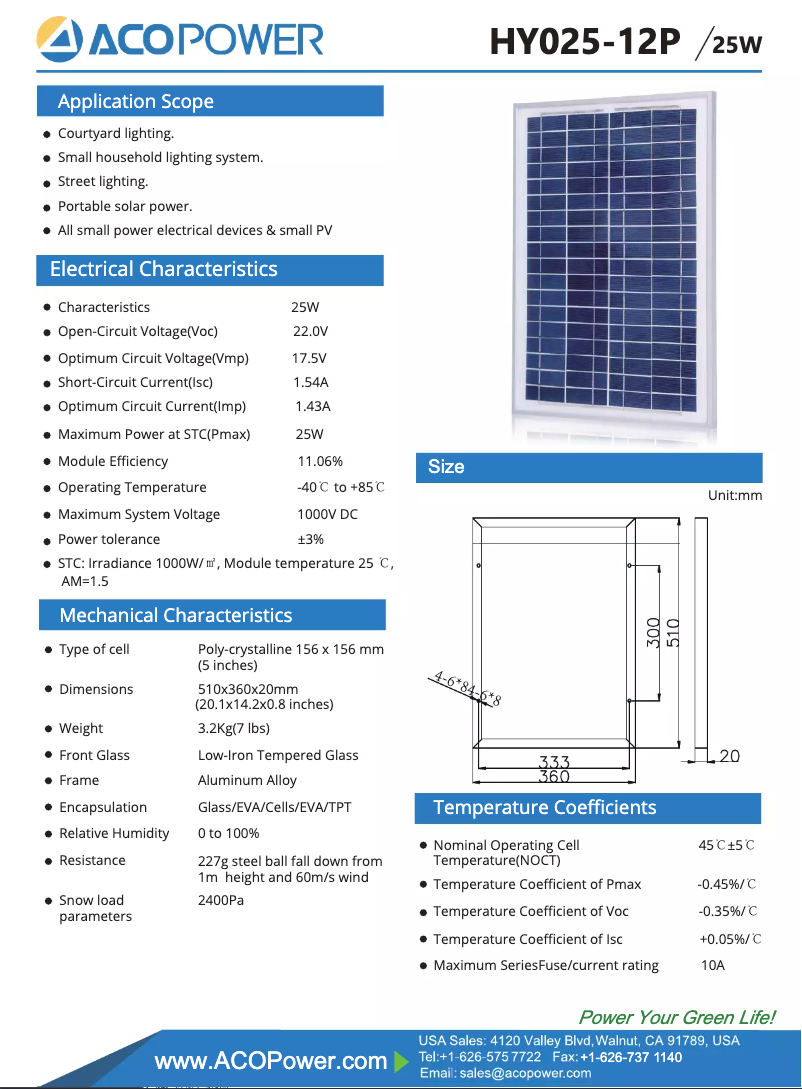 Page n°1 - Manuel utilisateur ACOPower HY025-12P