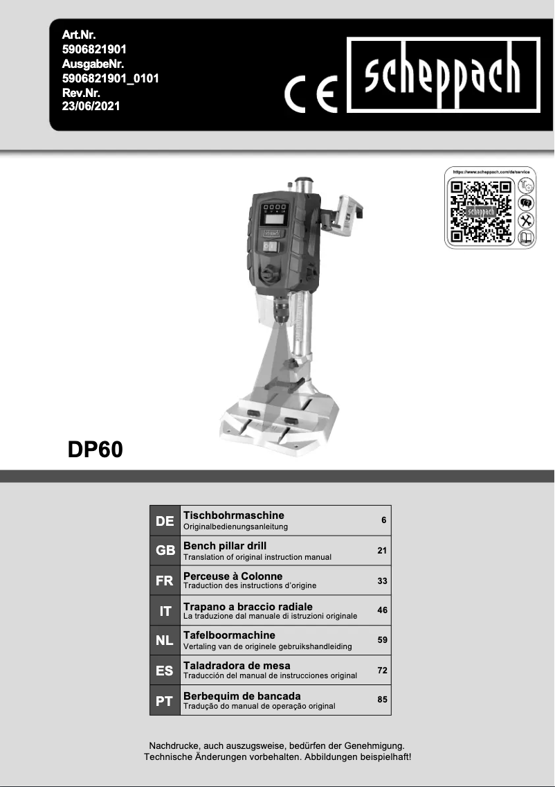 Page n°1 - Manuel utilisateur Scheppach DP60