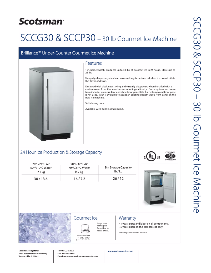 Página 1 del manual Ficha técnica Scotsman SCCG30MA1SU