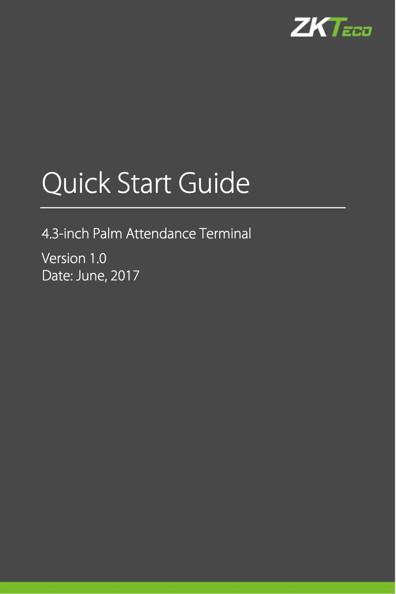 Page 1 de la notice Guide de démarrage rapide ZKTeco PFace202