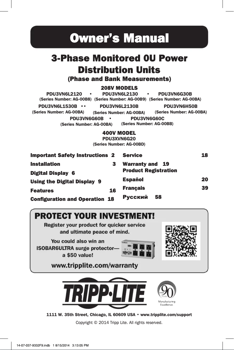 Page n°1 - Manuel utilisateur Tripp Lite PDU3VN6L2120