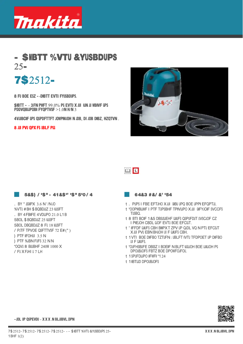 Page n°1 - Fiche technique Makita VC2512L