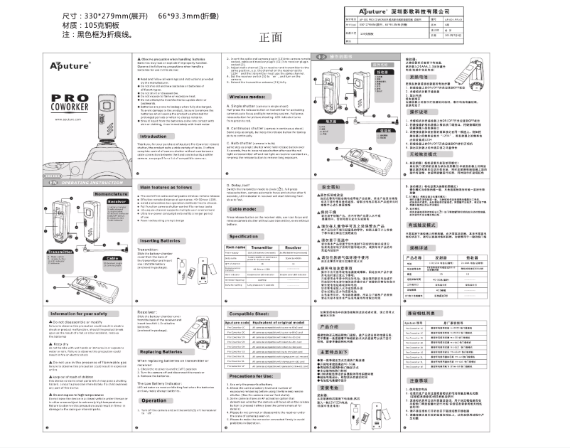Image de la première page du manuel de l'appareil Pro Coworker Remote Shutter