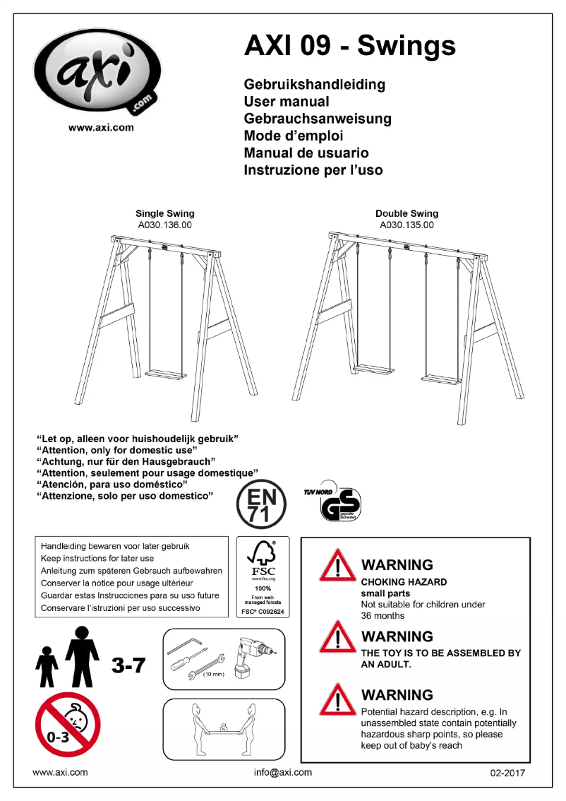 Page 1 de la notice Manuel utilisateur AXI Single