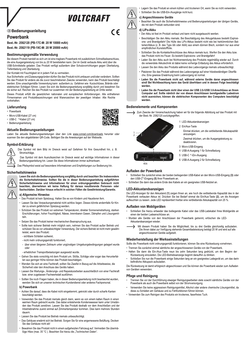 Page 1 de la notice Manuel utilisateur Voltcraft PB-19C-M