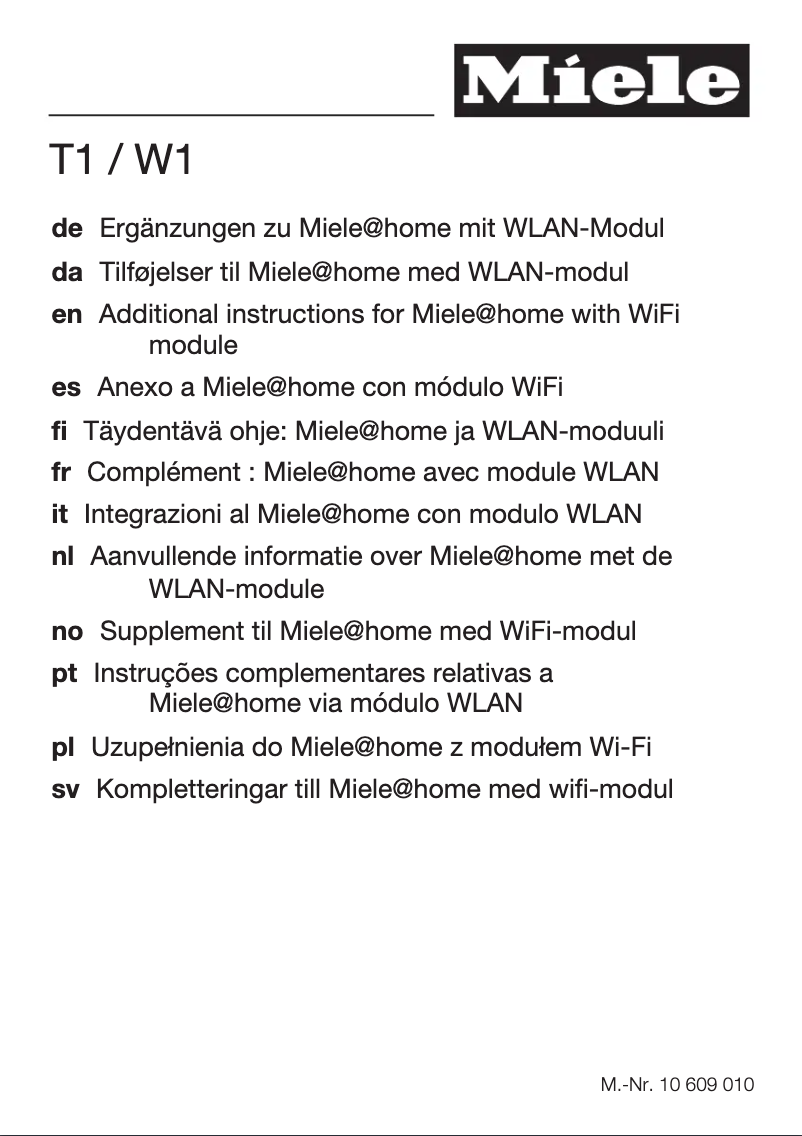 Page 1 de la notice Manuel utilisateur Miele T1