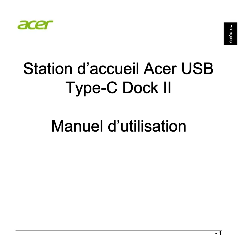 Page 1 de la notice Manuel utilisateur Acer USB Type-C Dock II