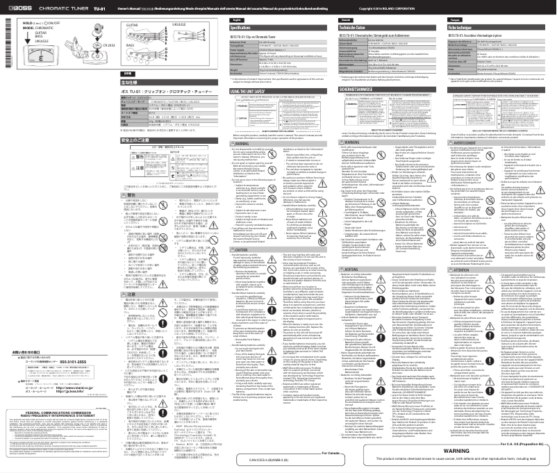 Image de la première page du manuel de l'appareil TU-01