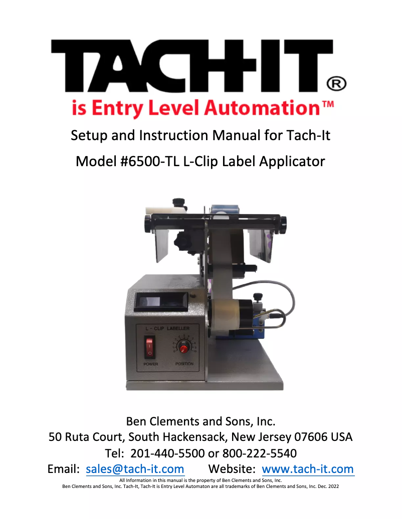 Page 1 of the manual User Manual Tach-It 6500-TL