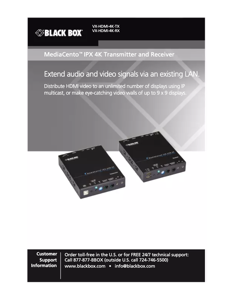 Page 1 de la notice Manuel utilisateur Black Box VX-HDMI-4K-TX
