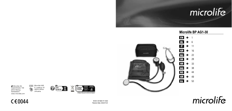 Page n°1 - Manuel utilisateur Microlife BP AG1-30