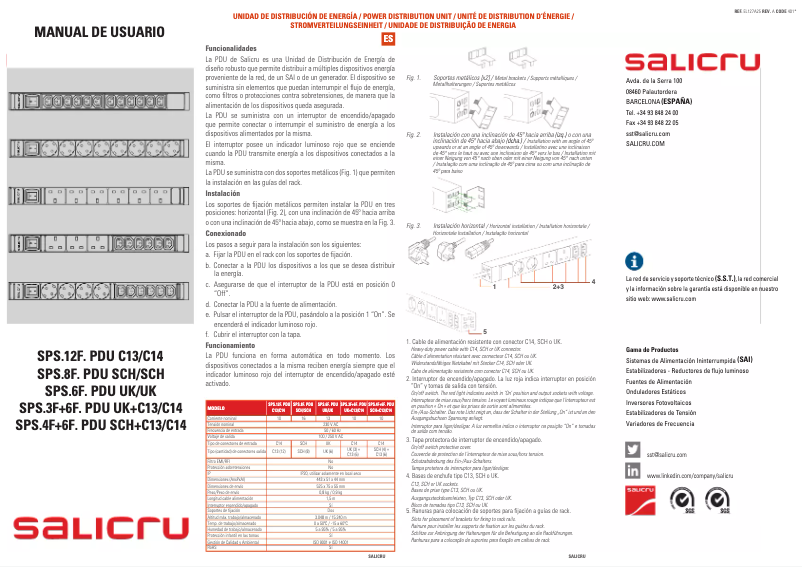 Page 1 de la notice Manuel utilisateur Salicru SPS 3F+6F PDU UK+C13/C14