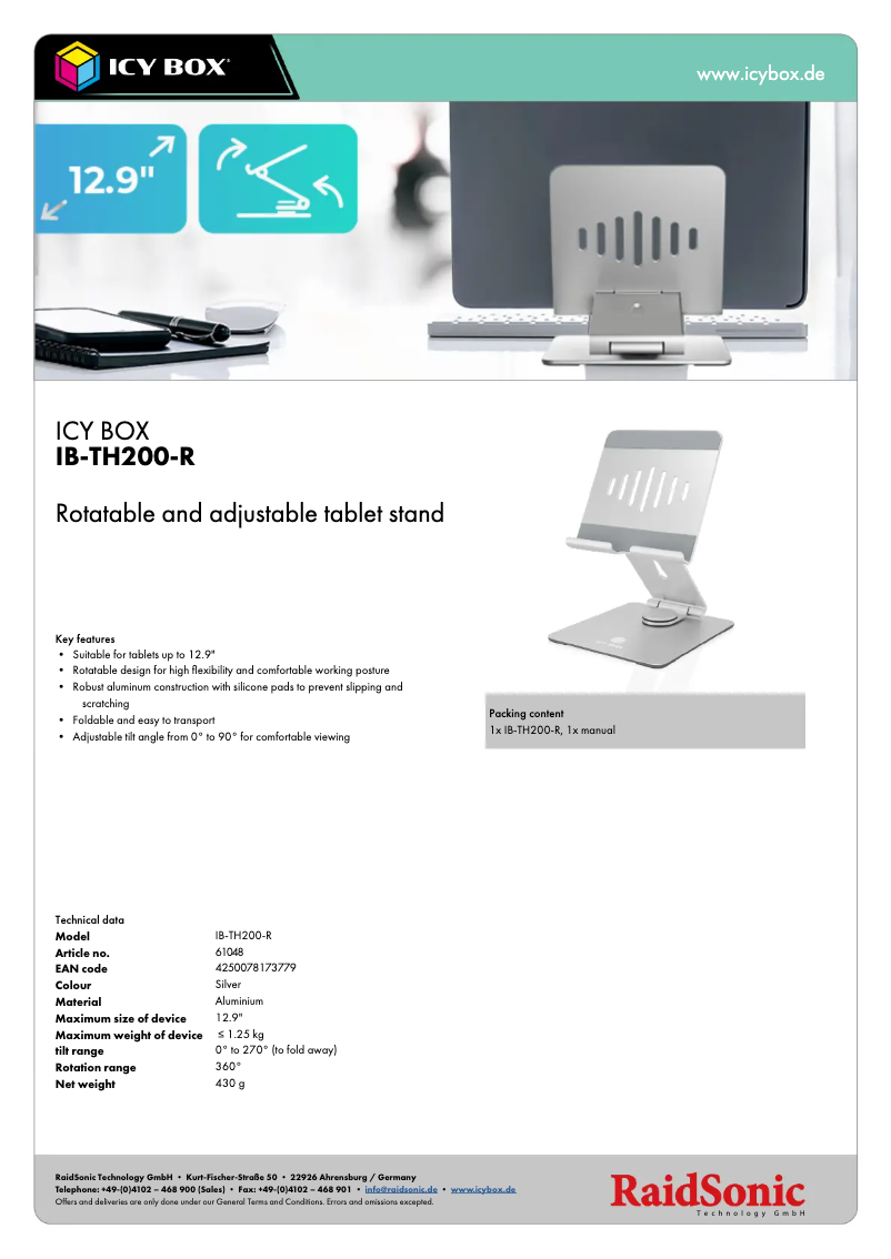 Page 1 de la notice Fiche technique Icy Box IB-TH200-R