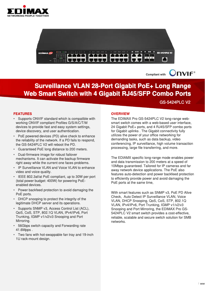 Page n°1 - Fiche technique Edimax GS-5424PLC V2