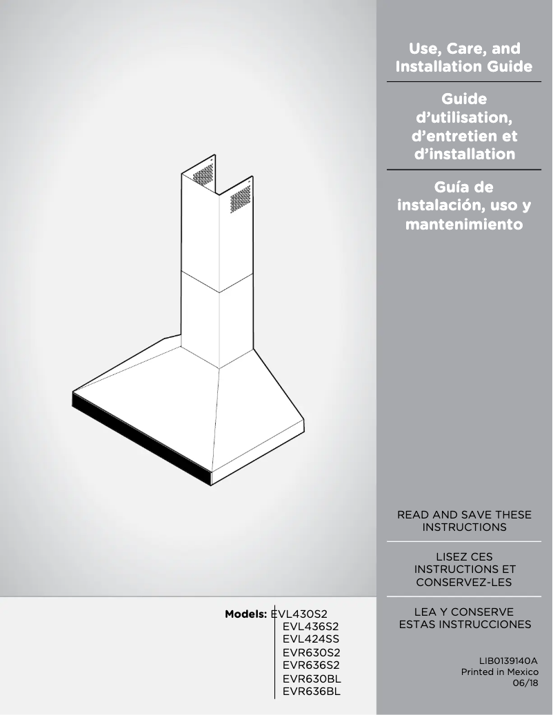 Page 1 de la notice Guide d'installation Elica Volterra EVL424SS