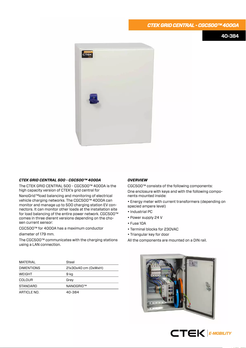 Page 1 de la notice Fiche technique Ctek CGC500 4000A