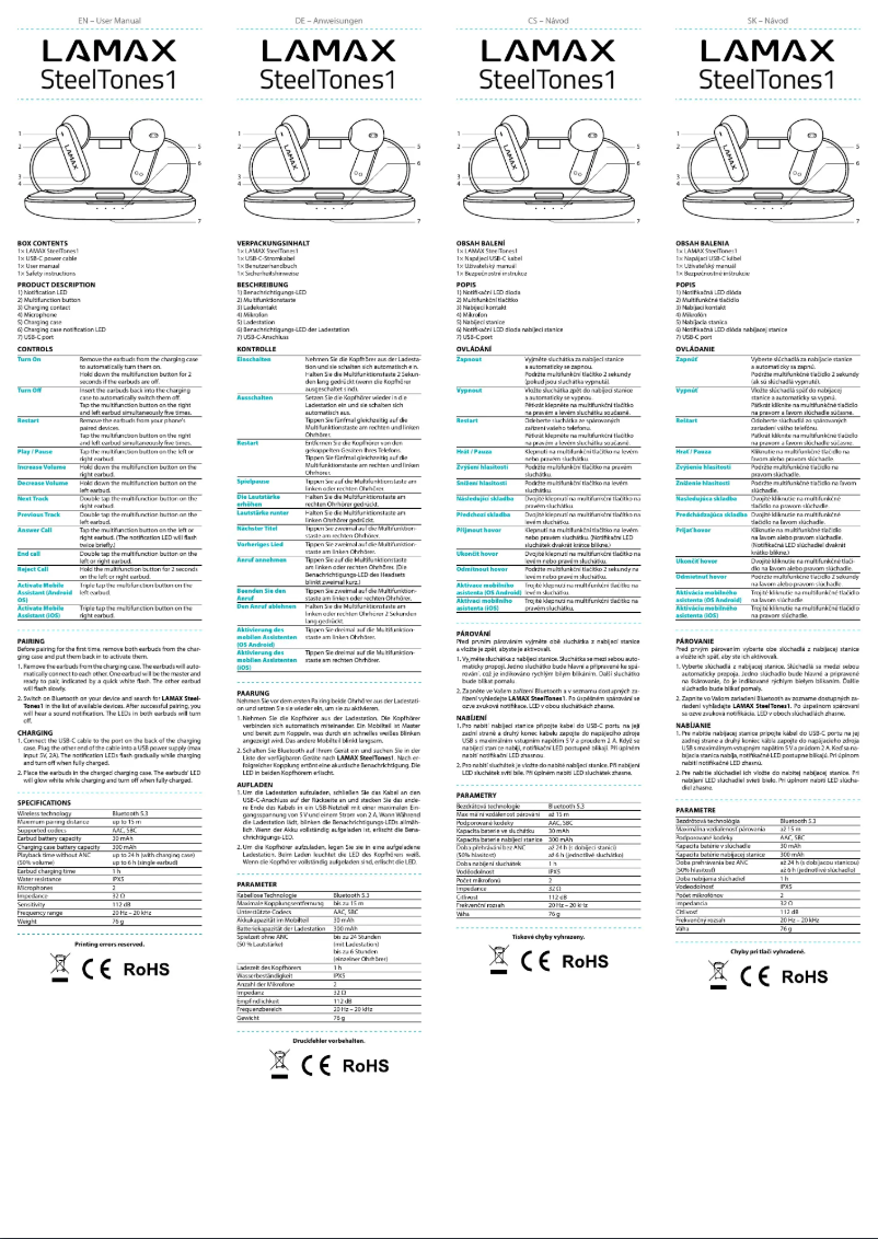 Page 1 de la notice Manuel utilisateur Lamax SteelTones1