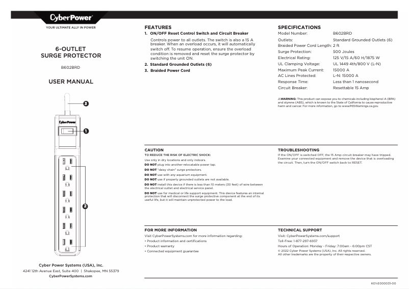 Page 1 de la notice Manuel utilisateur CyberPower B602BRD