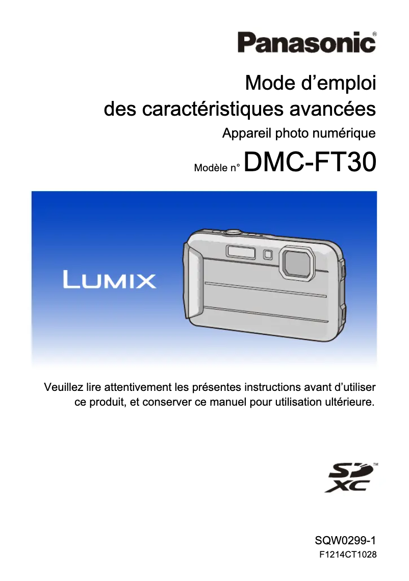 Page n°1 - Manuel utilisateur Panasonic Lumix DMC-FT30