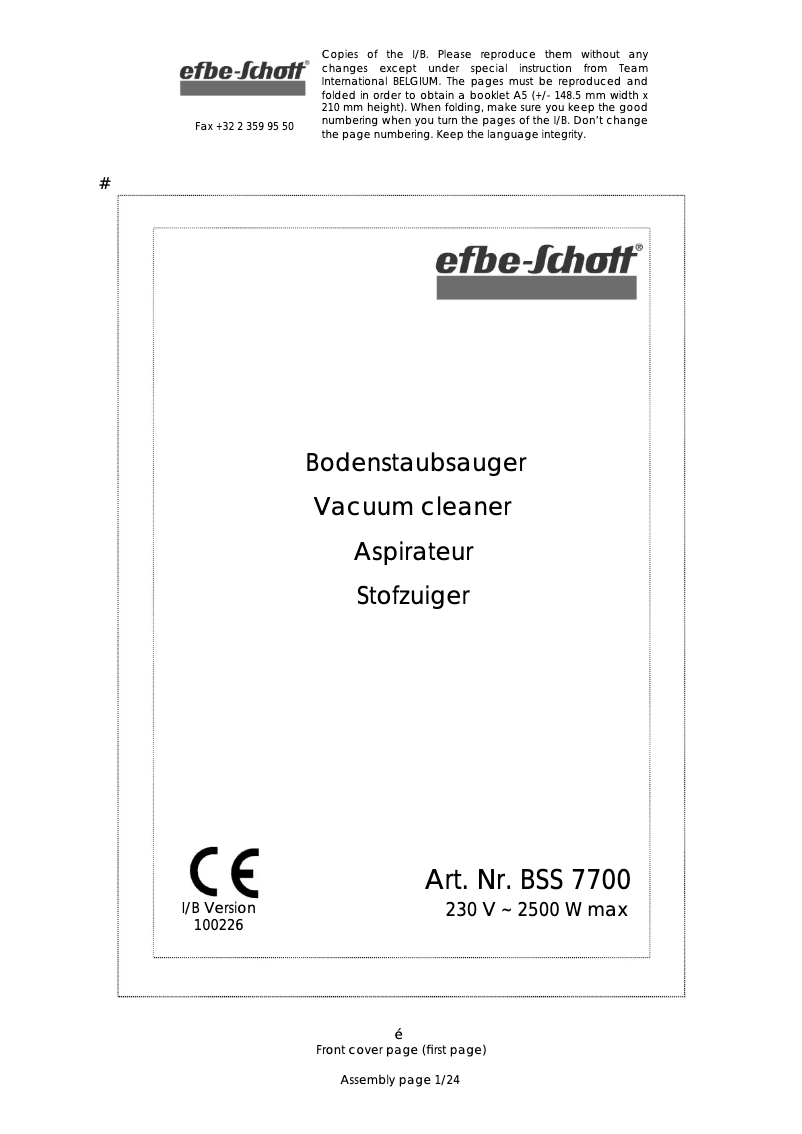 Page n°1 - Manuel utilisateur Efbe-Schott BSS 7700